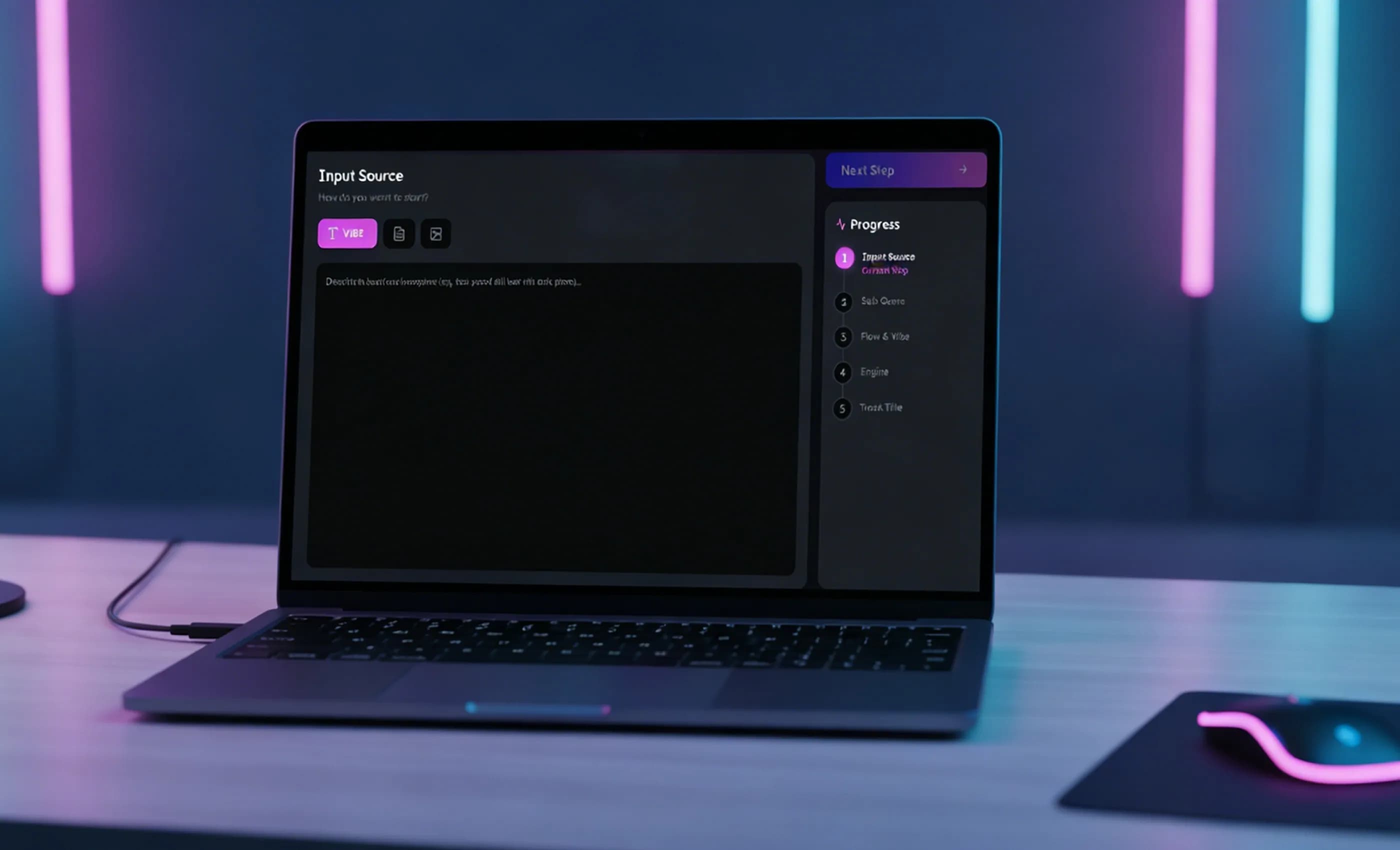 InsMelo AI DJ song maker interface showing text, lyrics, and image input options