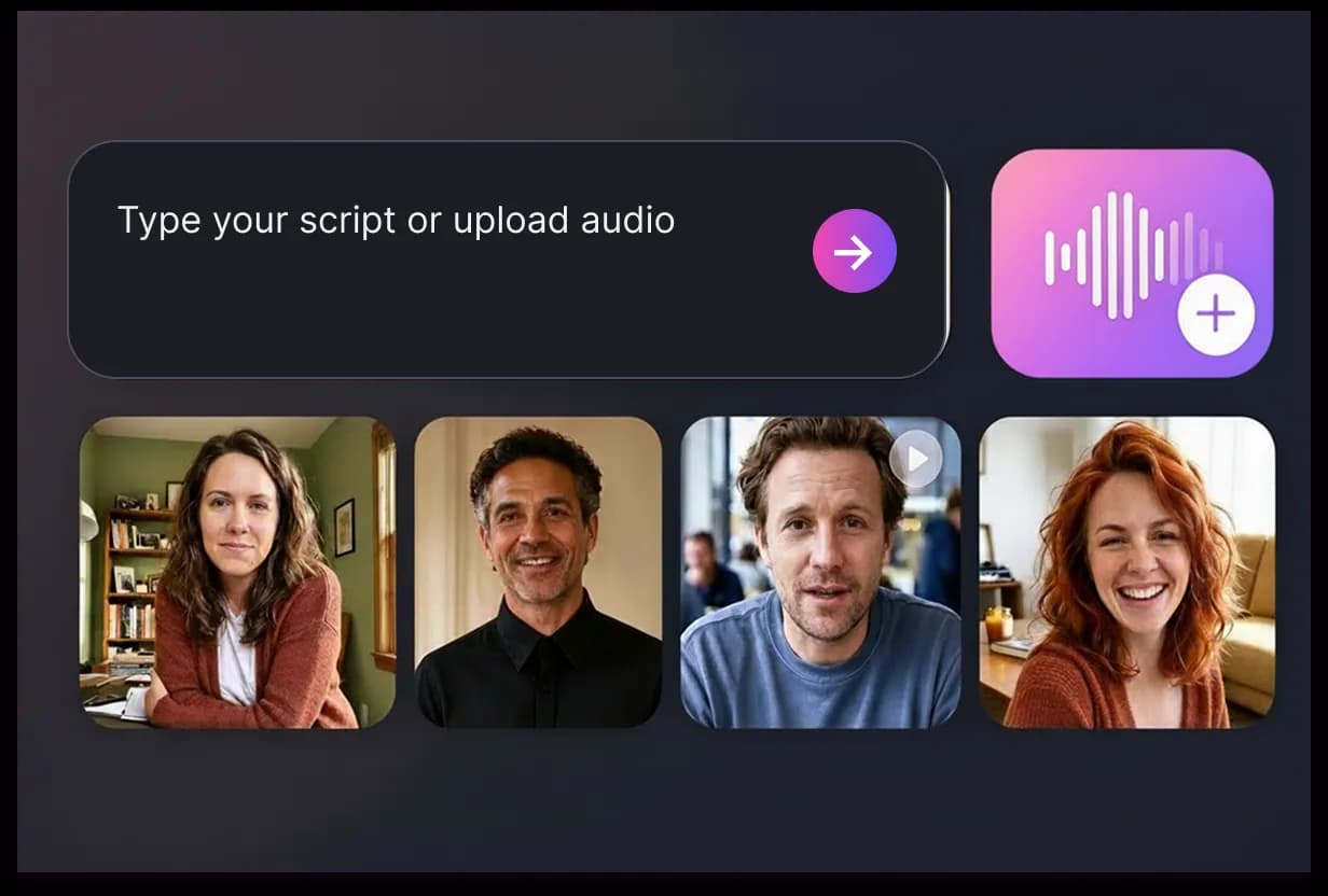 Lip Sync AI online free tool turning text or voice audio into a synced video