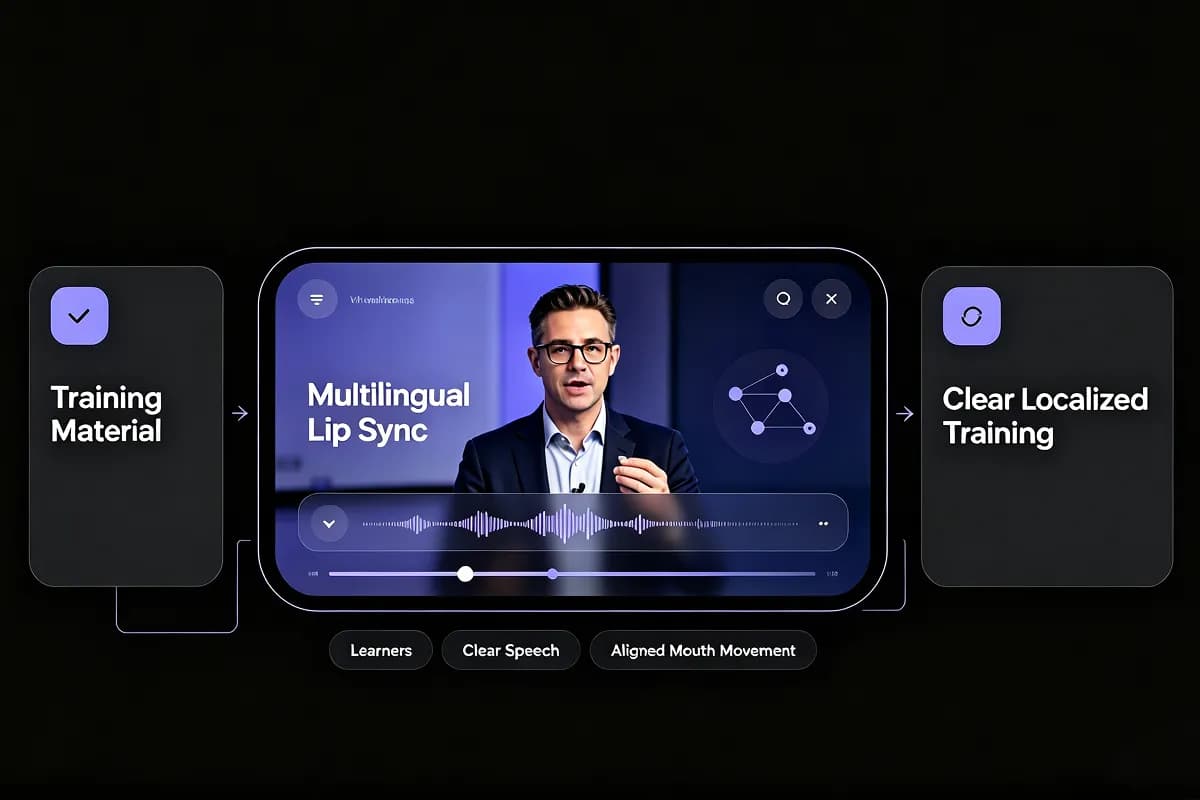 AI lip sync video generator creating multilingual training videos