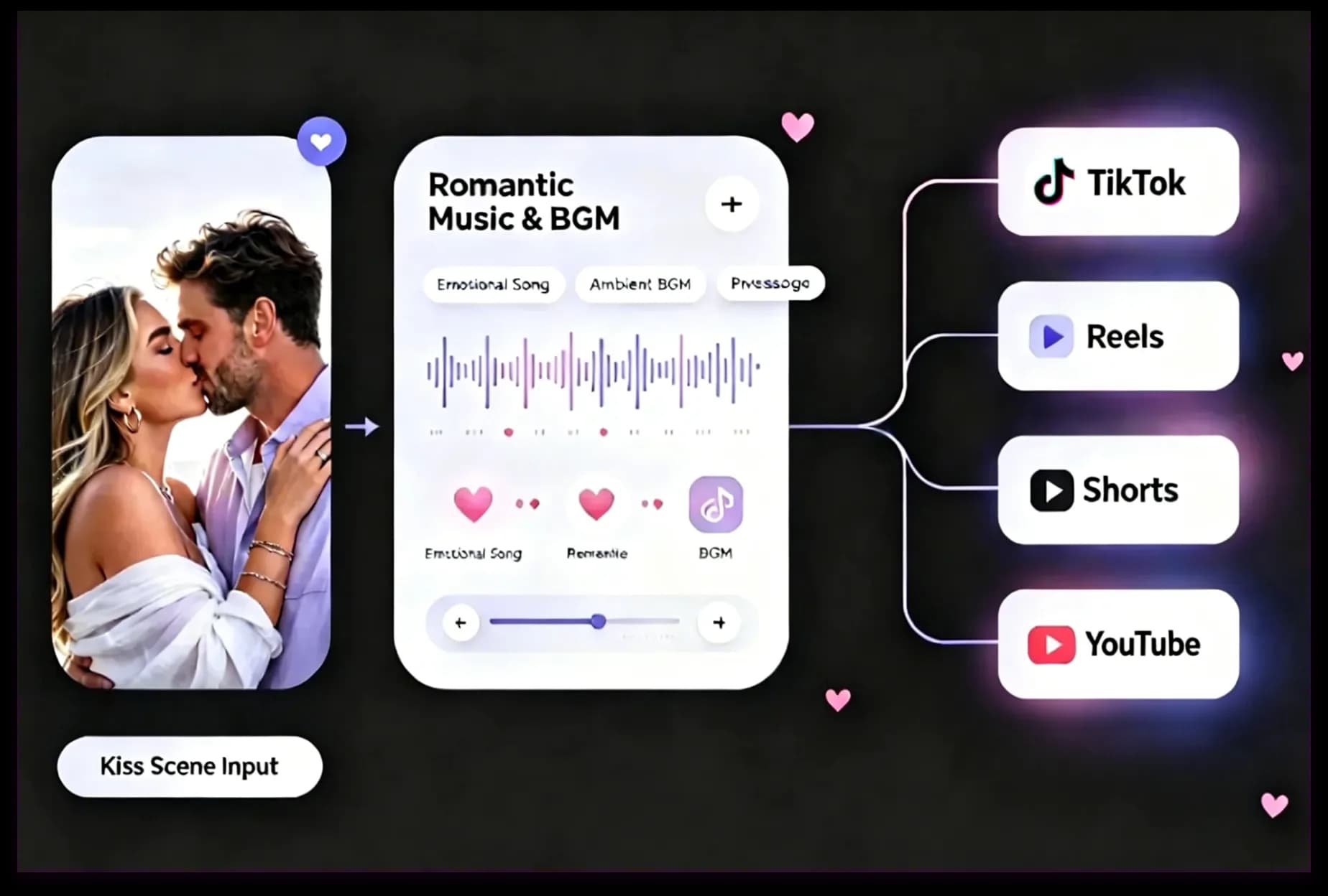 AI kissing video paired with a romantic custom soundtrack