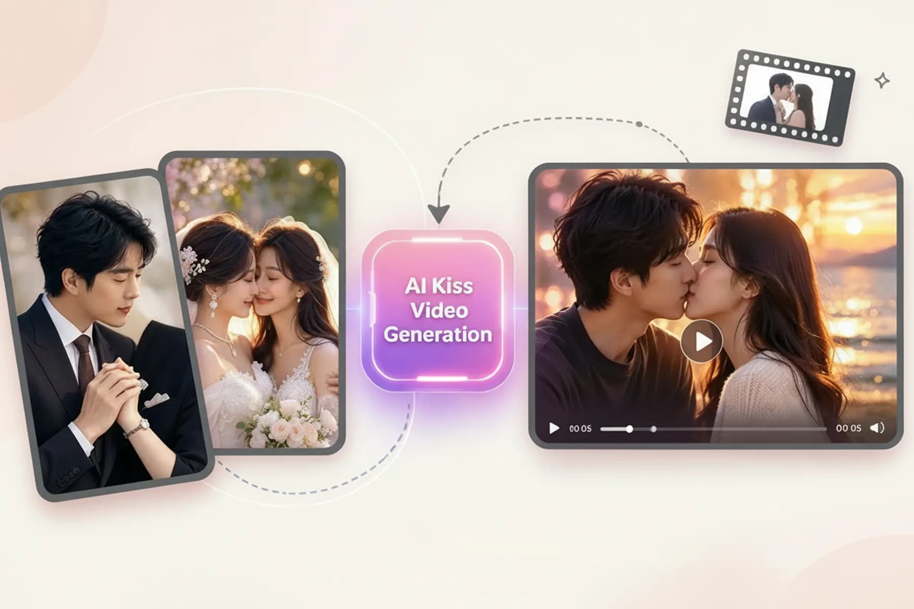 Anniversary kiss video created from two couple portraits