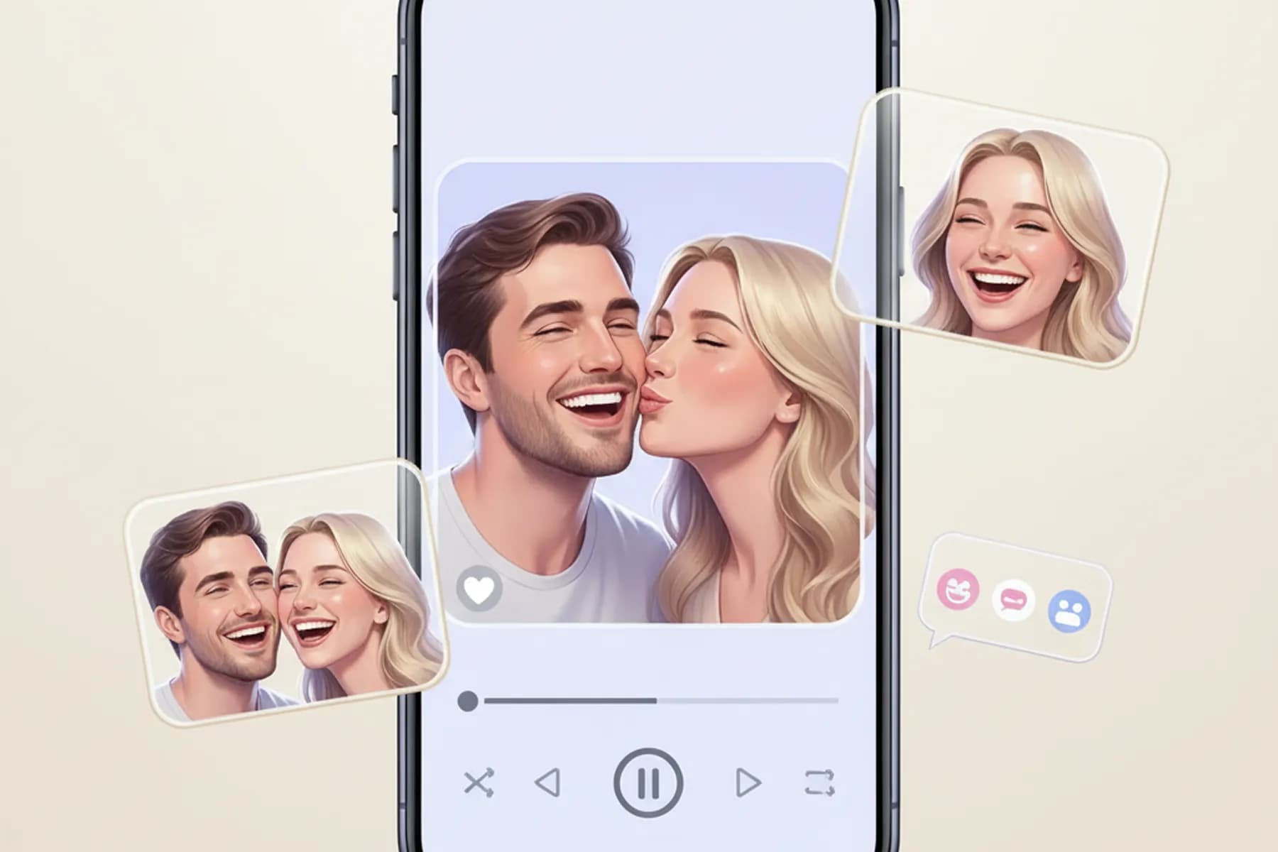 Anime couple artwork animated with an AI kissing effect