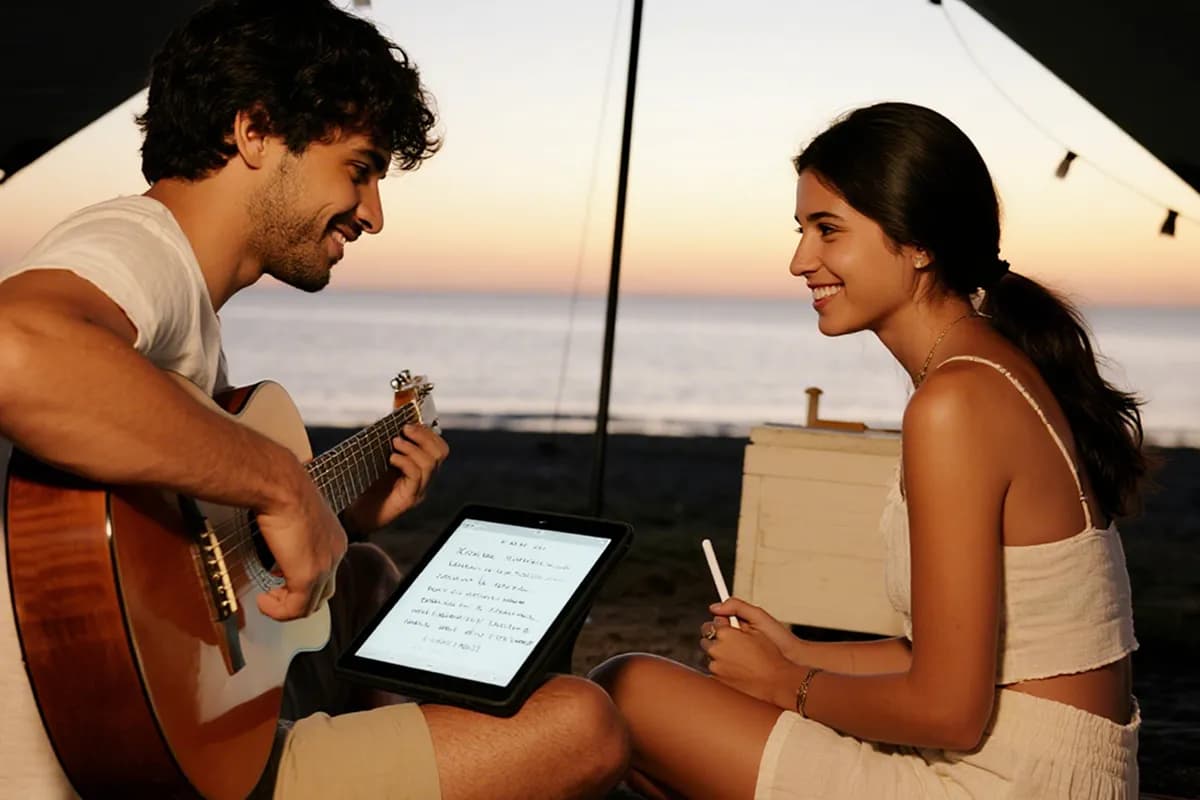 Couple creating a love song from a personal poem